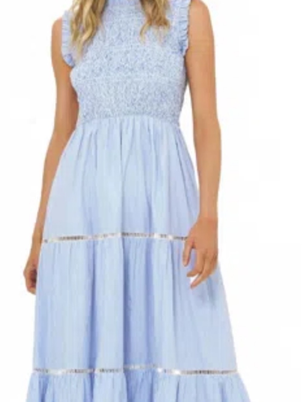 OLIPHANT SMALL  Smocked Tiered Blue Girls' Maxi Dress